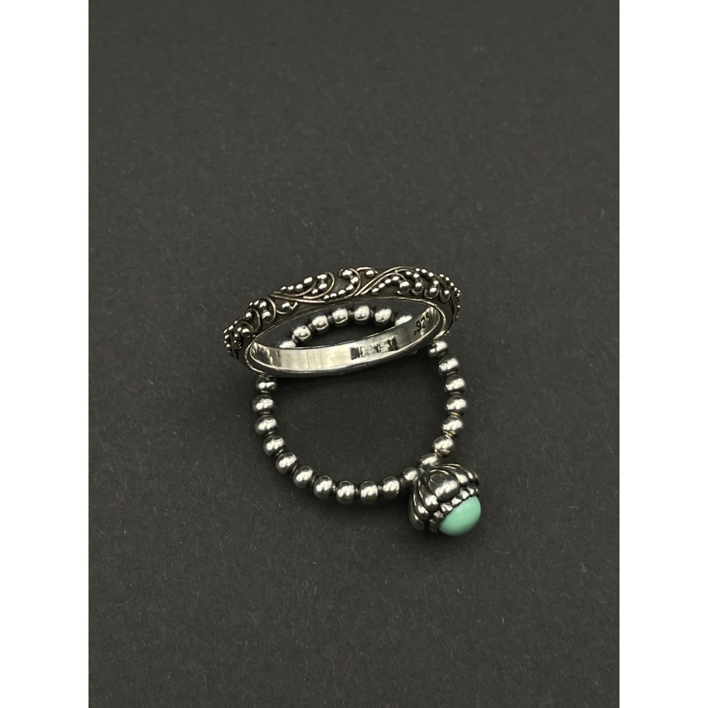 Lois Hill and Pandora Turquoise Stacking Rings Set Sterling Silver Balinese - Picture 11 of 16